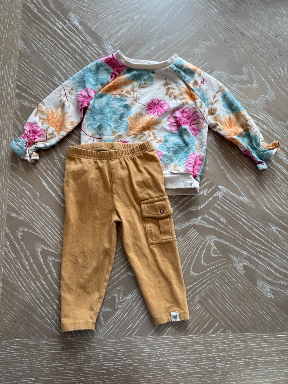 Burts Bee Baby floral long sleeveless top and matching cargo pants